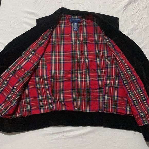 Vintage Karen Scott Christmas Vest velvet plaid lining stockings bells med - Picture 6 of 9